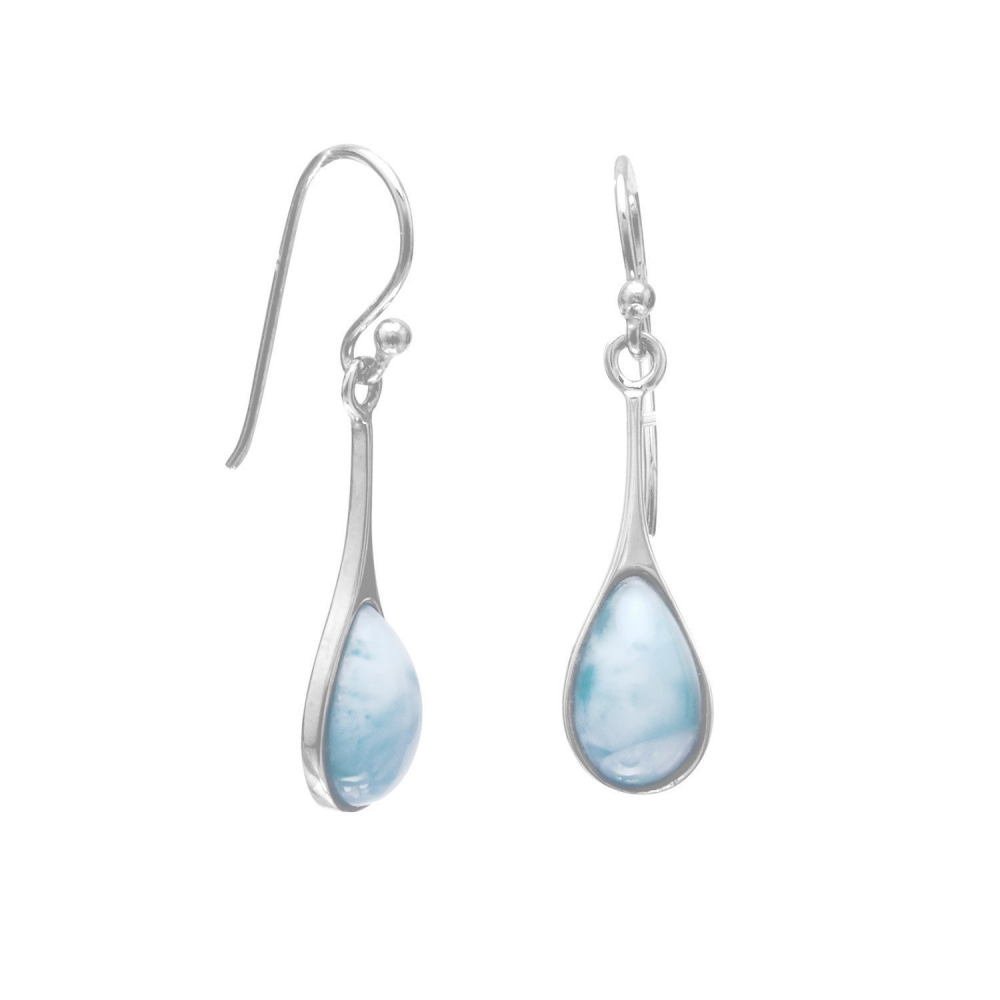 Rhodium Plated Pear Drop Larimar Earrings - YuppyCollections