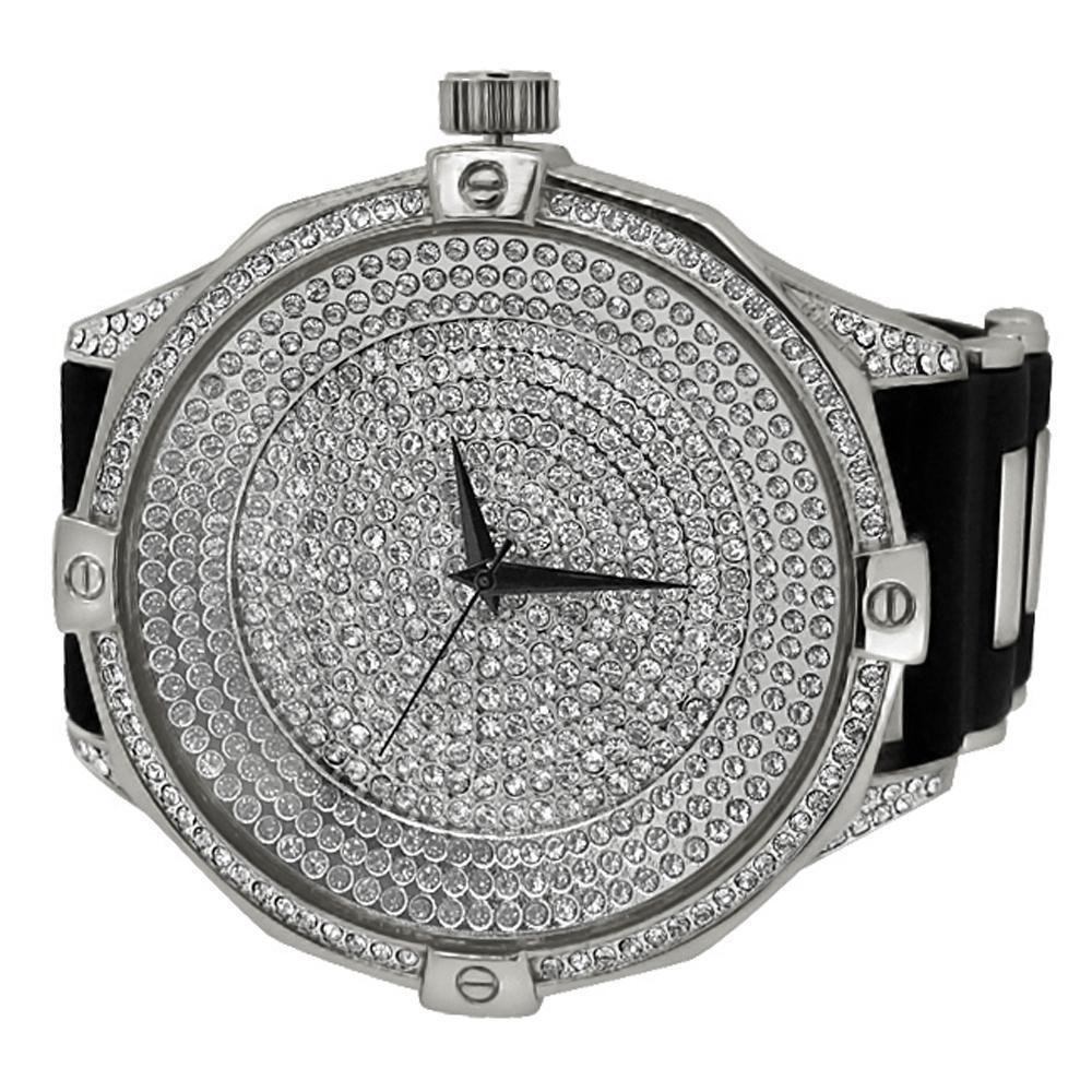 Ice Level Dial Silver Watch Black Band - YuppyCollections