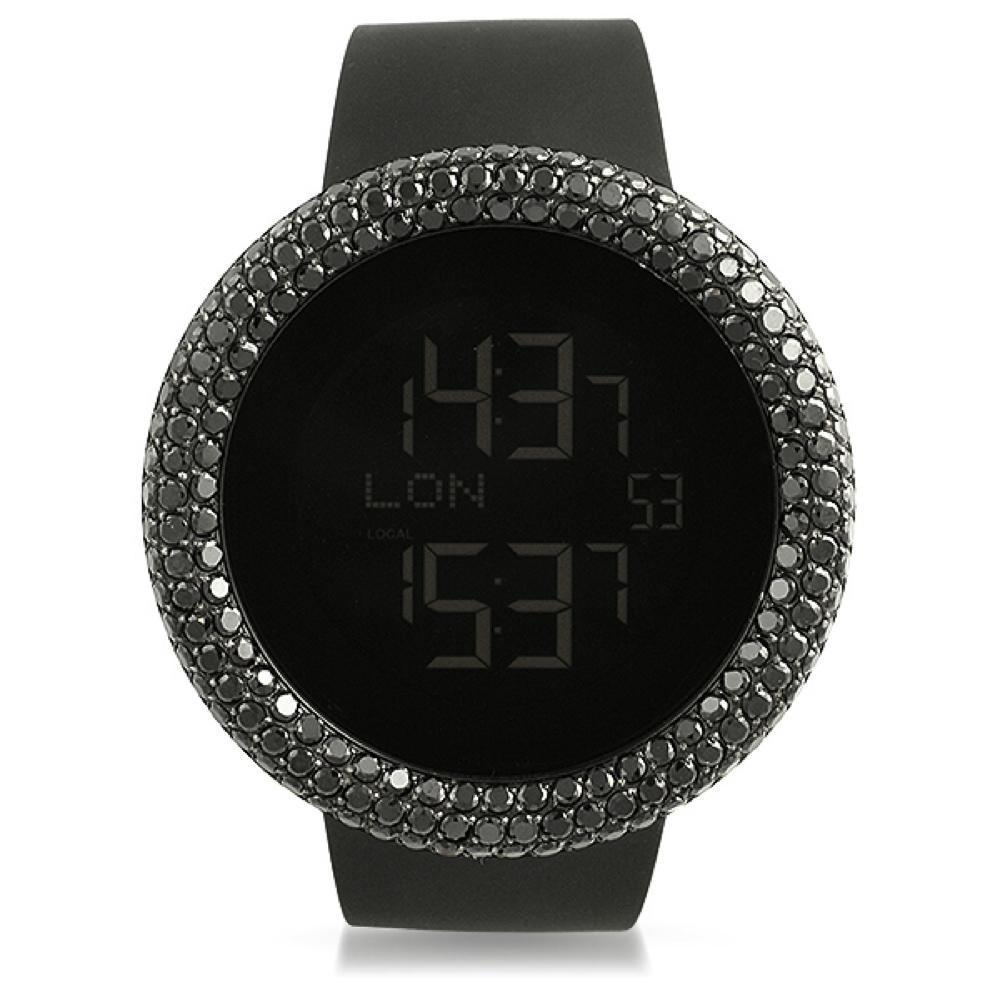 Digital Custom Rounded Black CZ Bezel Watch - YuppyCollections