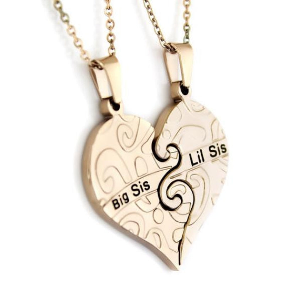 Sister Necklace Big Sis & Lil Sis Sister Gold Tone Necklace, Heart Necklaces Set (2pcs) - YuppyCollections