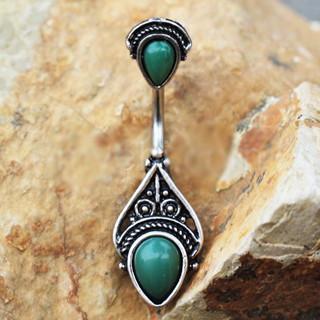 316L Stainless Steel Green Victorian Design Navel Ring - YuppyCollections