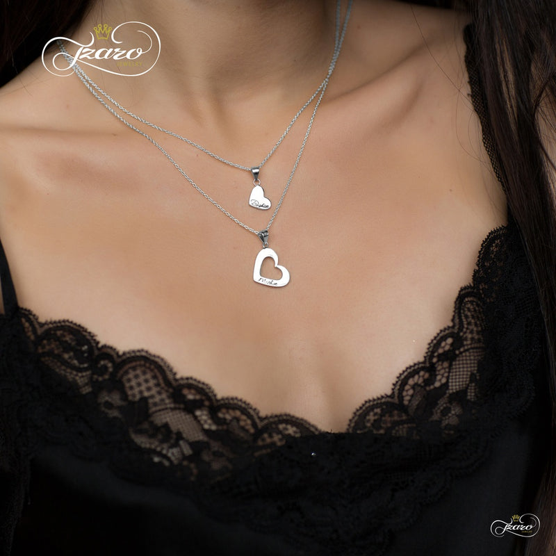 Mother Daughter Heart Necklace Set, 925 Silver, Silver Plated Heart Necklaces - YuppyCollections