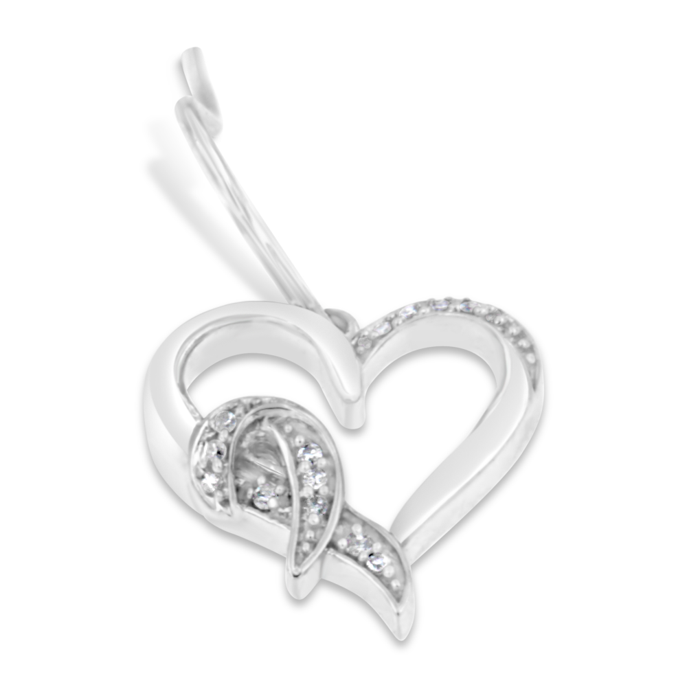 Sterling Silver .09ct TDW Round Cut Diamond Heart Dangle Earrings (H-I,I1-I2) - YuppyCollections