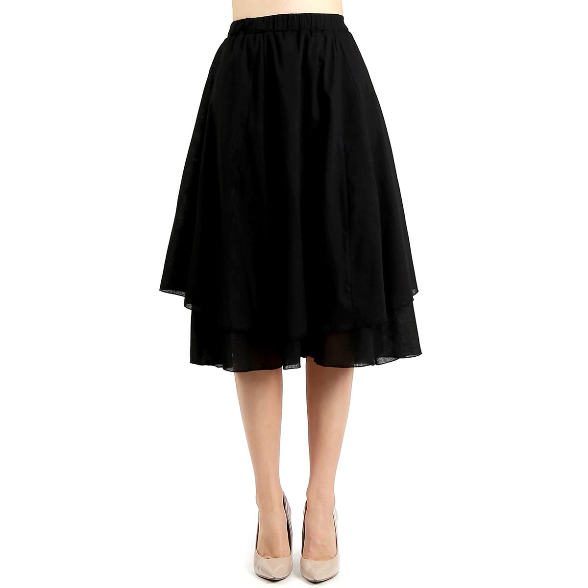 Evanese Women's Cotton Layered Scoop Top Layer Godet Contemporary A Line Skirt - YuppyCollections