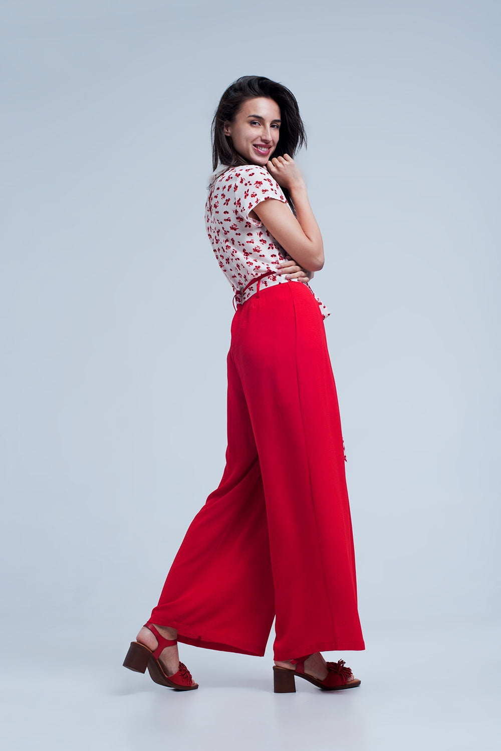 Red Pants With Floral Belt - YuppyCollections