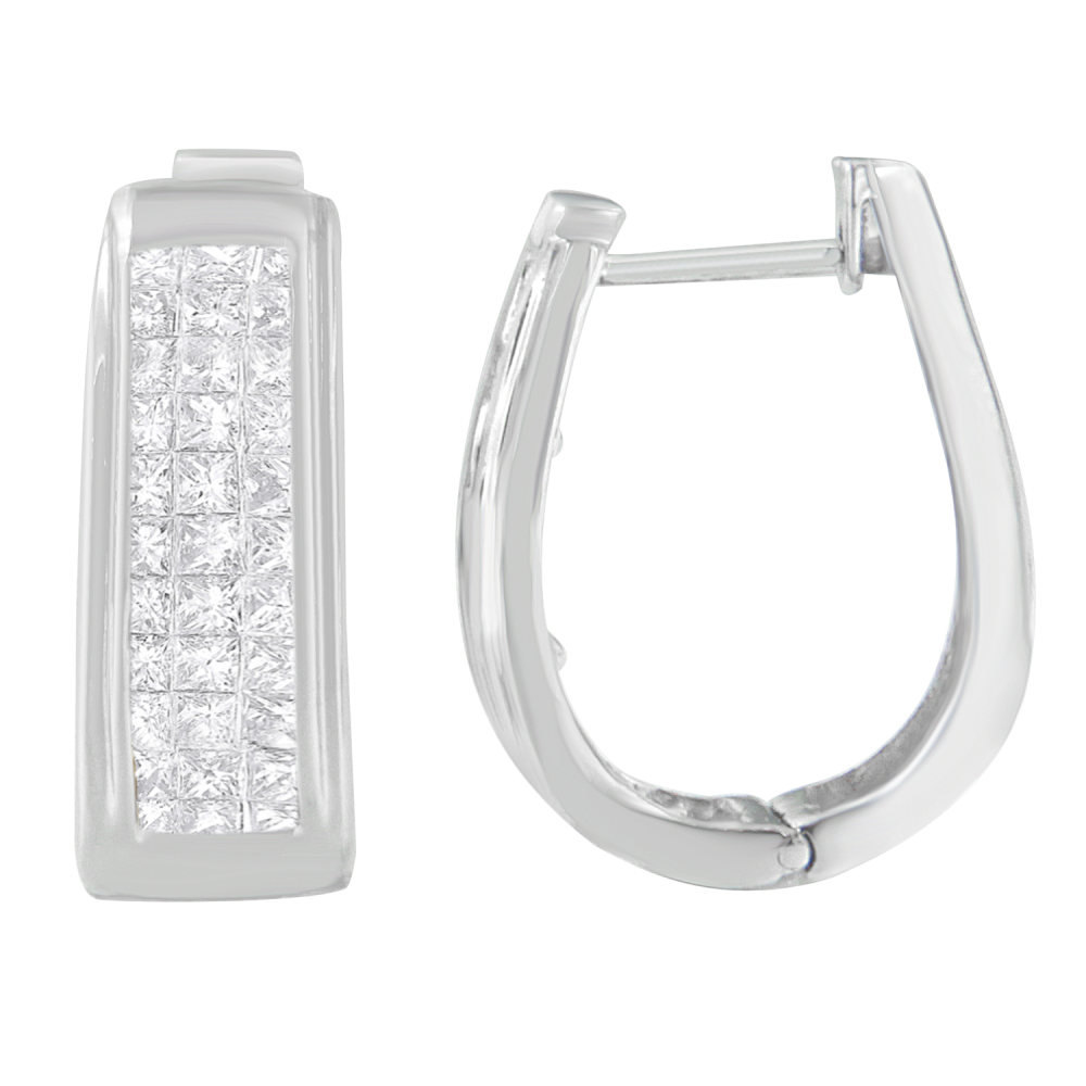 14K White Gold 1.05 ct.TDW Princess Cut Diamond Earrings (H-I,VS1-VS2) - YuppyCollections