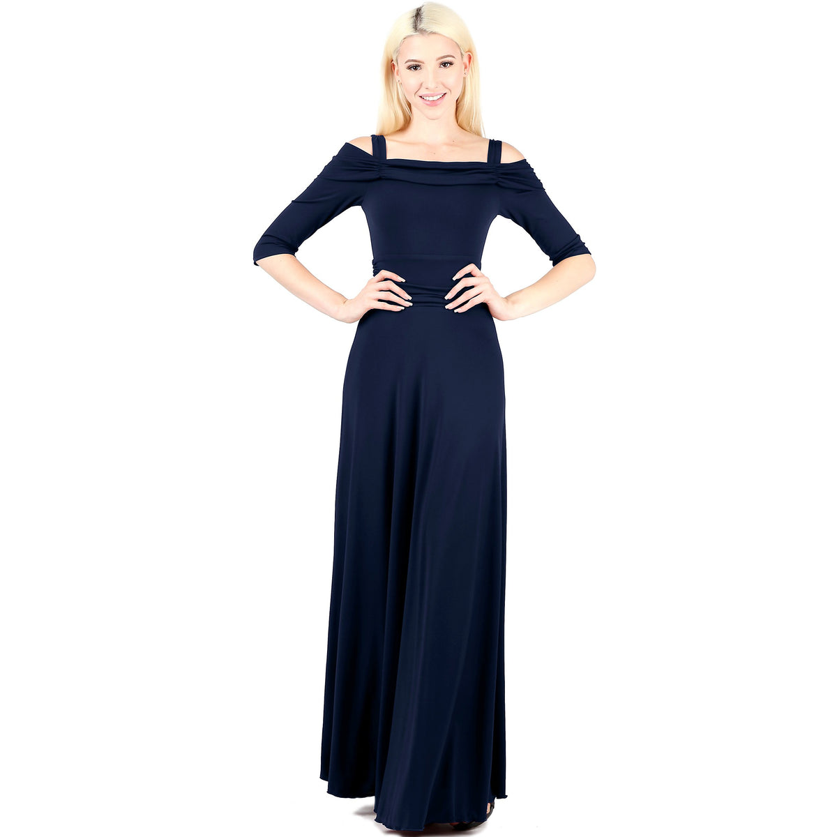 Evanese Women's Slip on Formal Long Eveing Party Dress Gown with 3/4 Sleeves - YuppyCollections