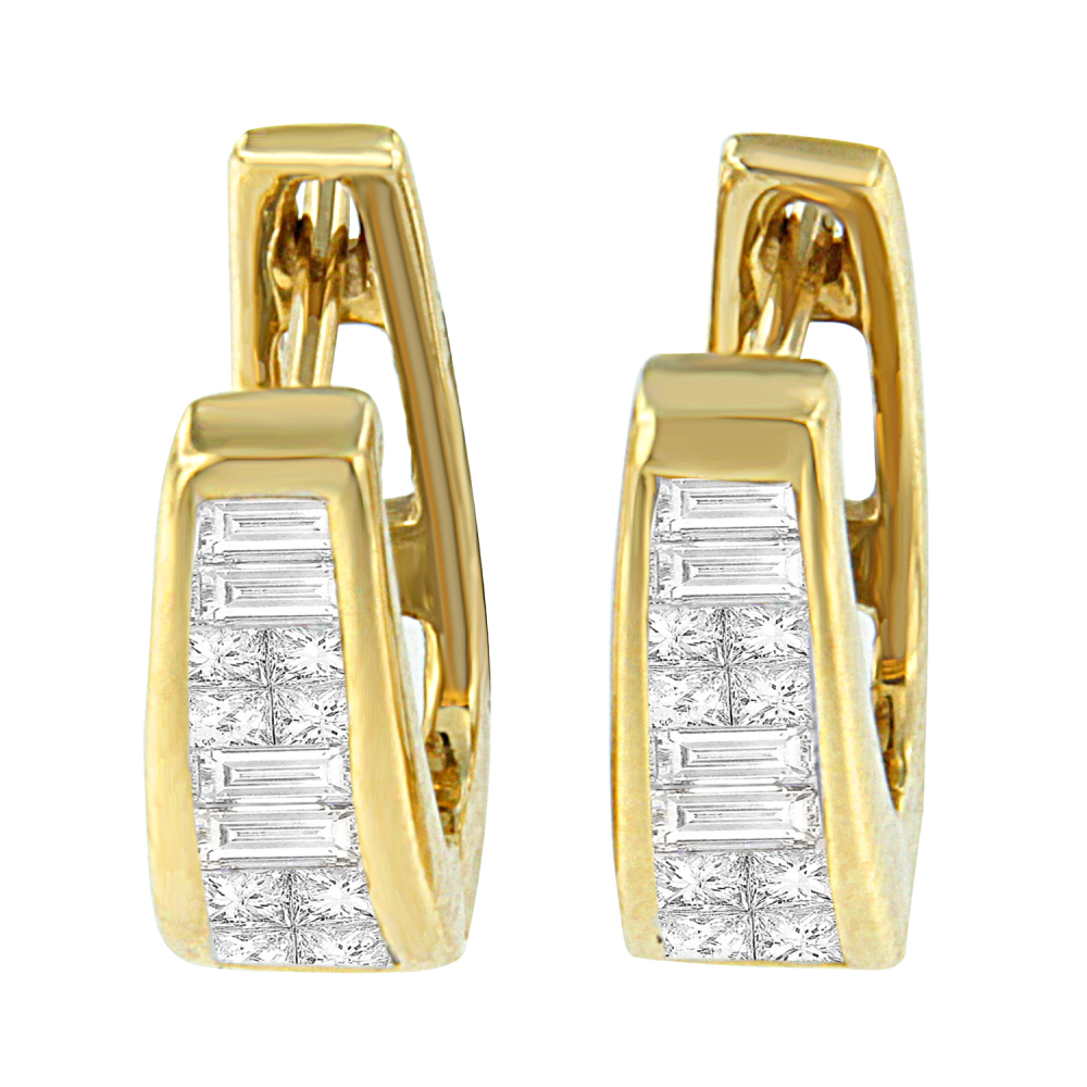 14k Yellow Gold 1/2ct TDW Princess and Baguette Diamond Earrings (I-J,VS1-VS2) - YuppyCollections