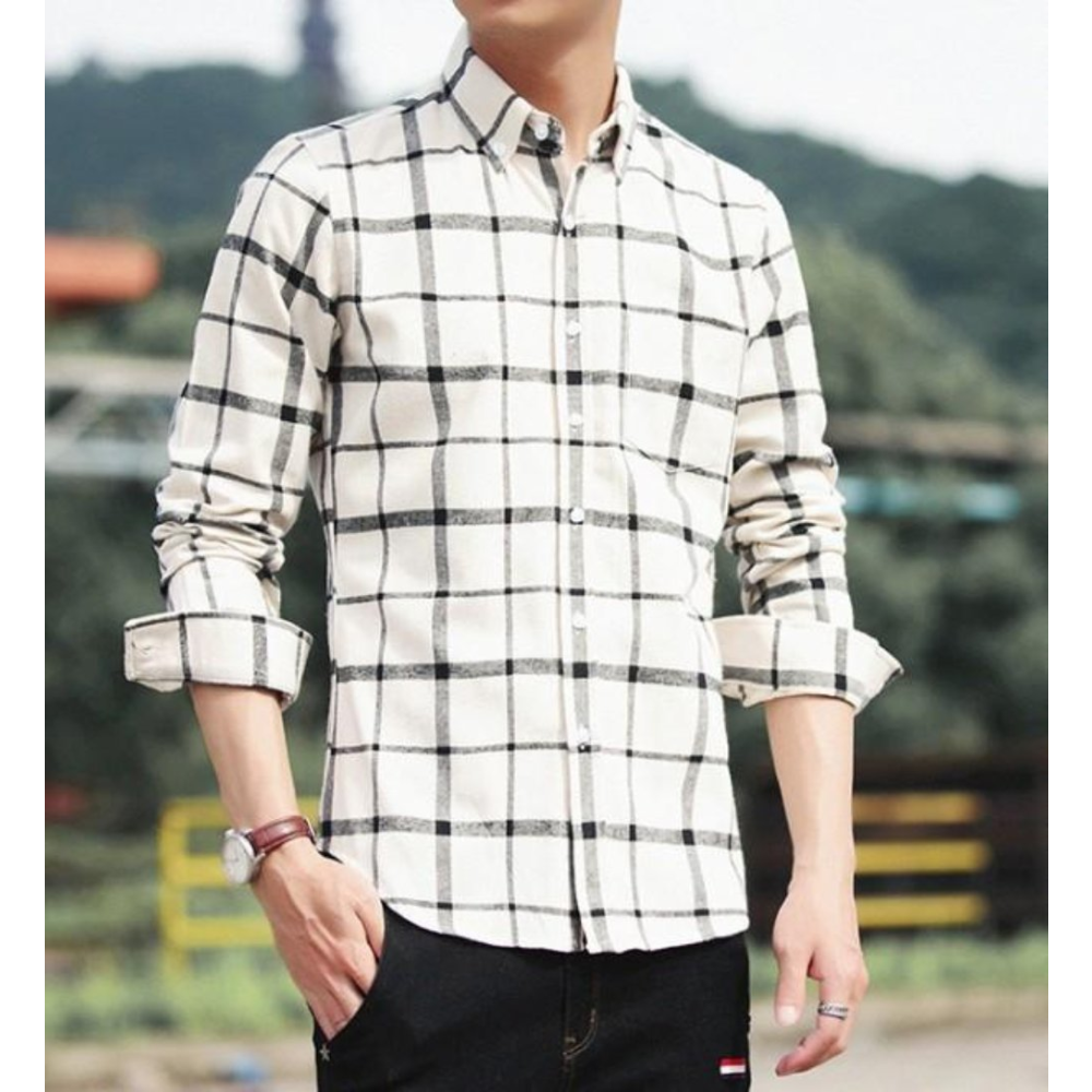 Mens Long Sleeve Checkered Cotton Shirt - YuppyCollections