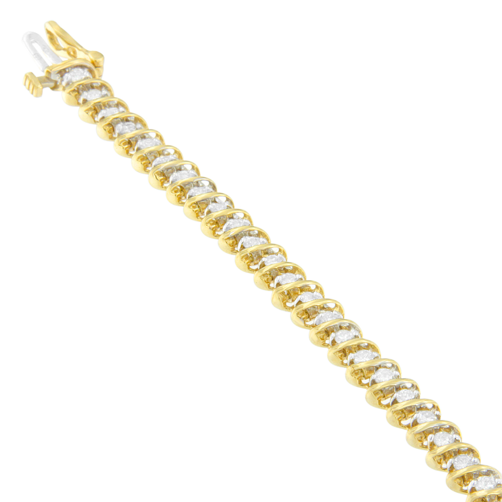 18K Yellow Gold 2 CTTW Round Cut Diamond Spiral Link Bracelet (I-J, I1-I2) - YuppyCollections