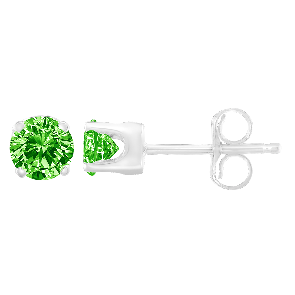 Sterling Silver 1/7ct TDW Treated Green Round-Cut Diamond Stud (Green, I2-I3) - YuppyCollections