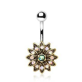 316L Stainless Steel Golden Aurora Floral Navel Ring - YuppyCollections