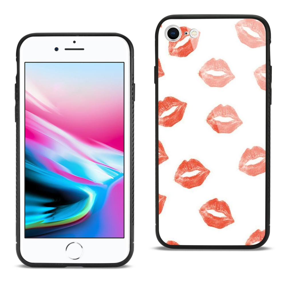 Reiko iPhone 8 Hard Glass Design TPU Case With Lipstick Kiss Pattern - YuppyCollections