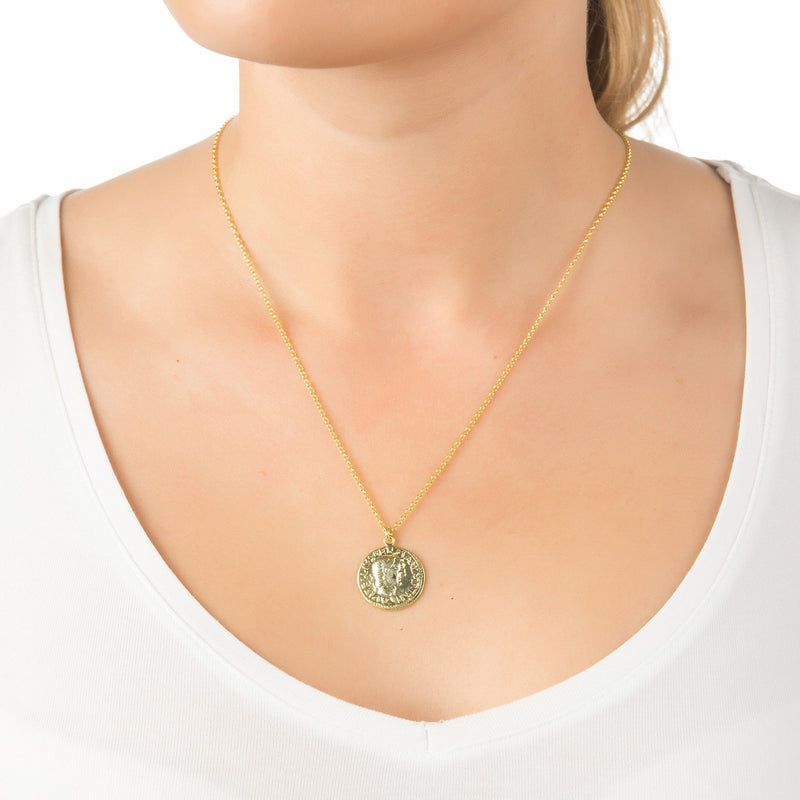 Matte Roman Coin Pendant Necklace Gold - YuppyCollections