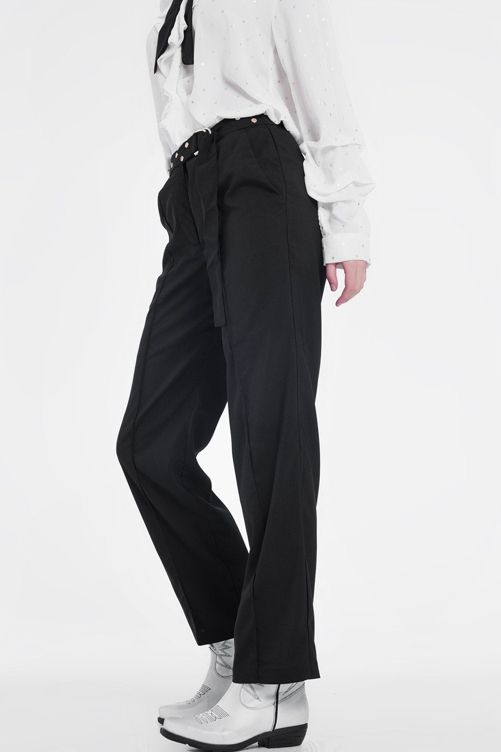 Black Pants With Wide Legs and Low Hem - YuppyCollections