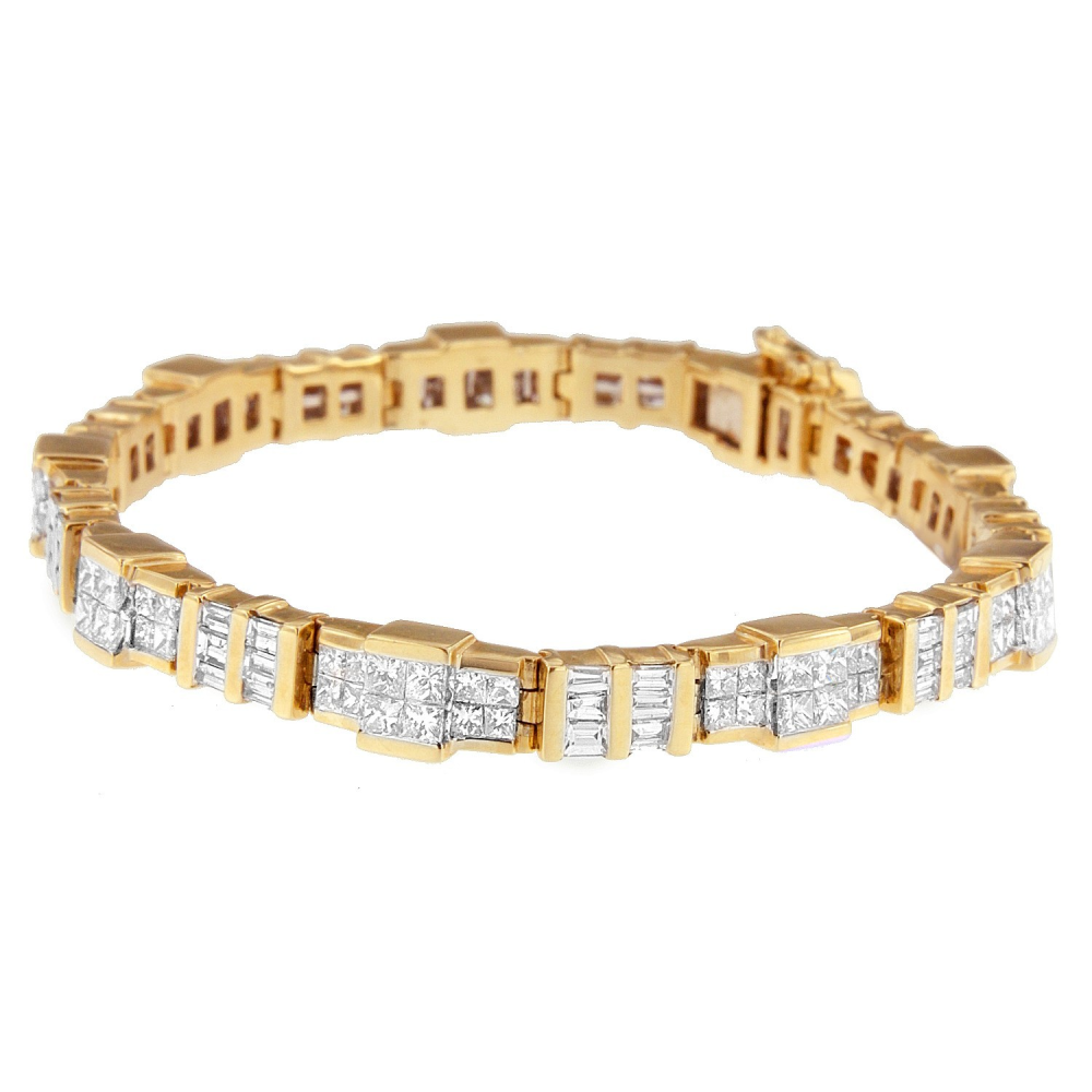 14K Yellow Gold 8.30ct TDW Baguette and Princess-cut Diamond Bracelet (H-I,SI1-SI2) - YuppyCollections