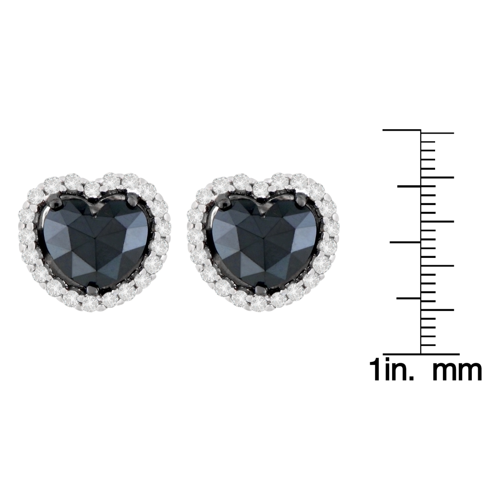 14K White Gold 2 1/3 CTTW Round and Treated Black Heart-cut Diamond Stud Earrings (H-I, I2-I3) - YuppyCollections