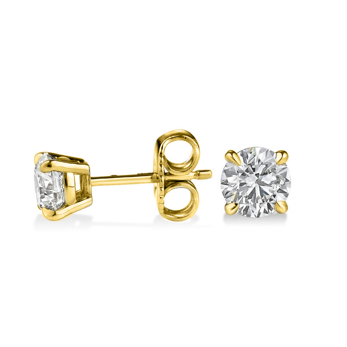 14k Yellow Gold 2ct TDW Diamond 4-prong Certified Stud Earrings (H-I, I2) - YuppyCollections