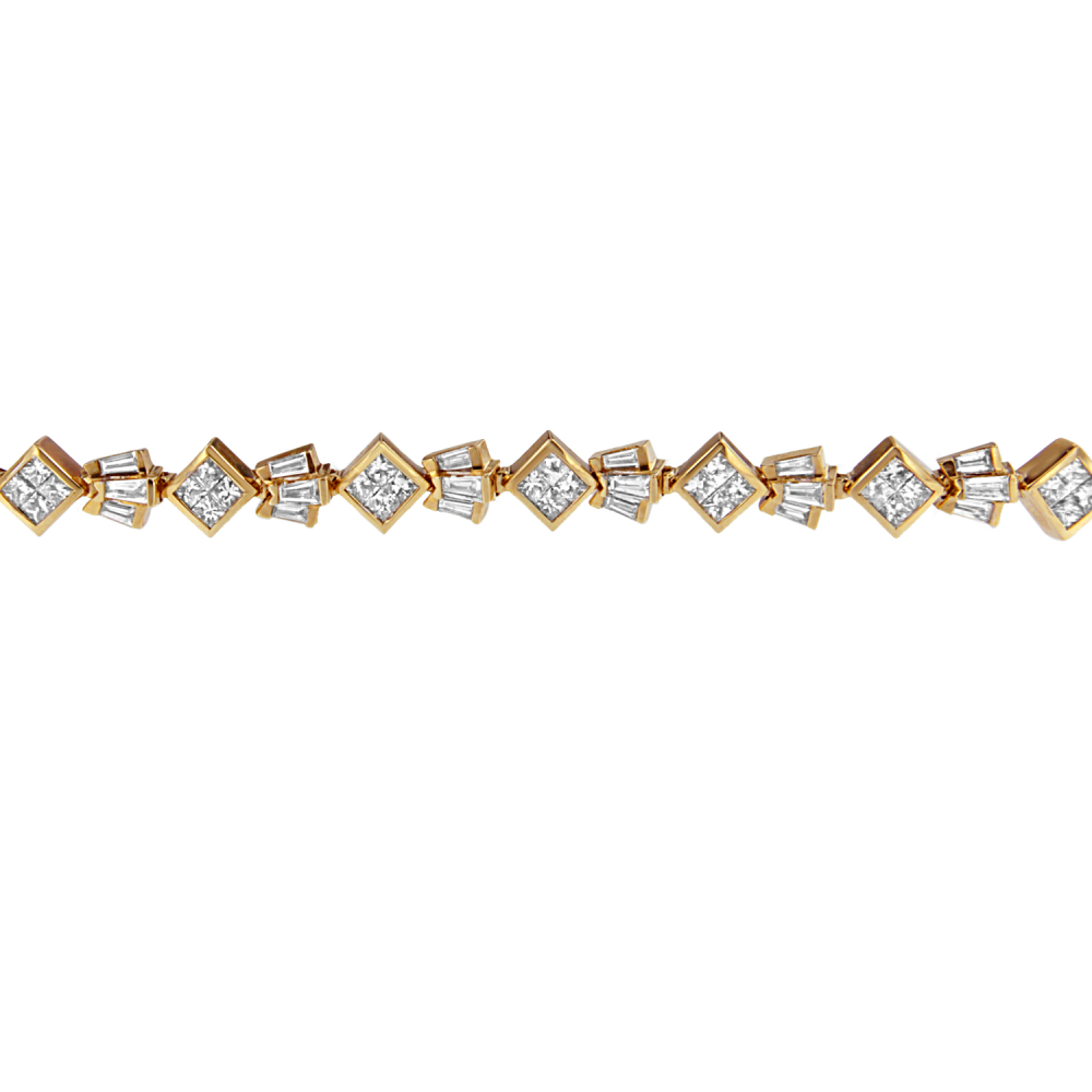 14K Yellow Gold 7 3/4ct. TDW Princess and Baguette Cut Diamond Geometric Bracelet (G-H,VS1-VS2) - YuppyCollections