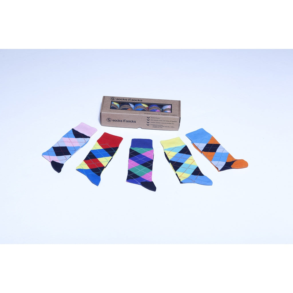 Men's 5-Pair Funky Argyle Socks-3003 - YuppyCollections