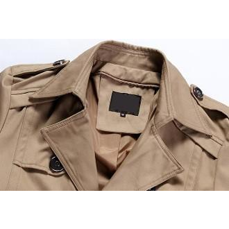 Mens Khaki Removable Hooded Trench Jacket - YuppyCollections