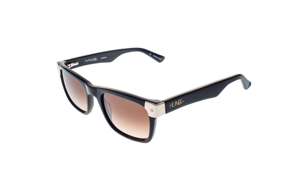 Shiny Black with Gold Tone Metal Wayfarers - YuppyCollections