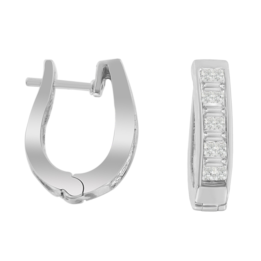 14k White Gold 1/2ct TDW Princess and Baguette-cut Diamond Earrings (H-I,SI1-SI2) - YuppyCollections