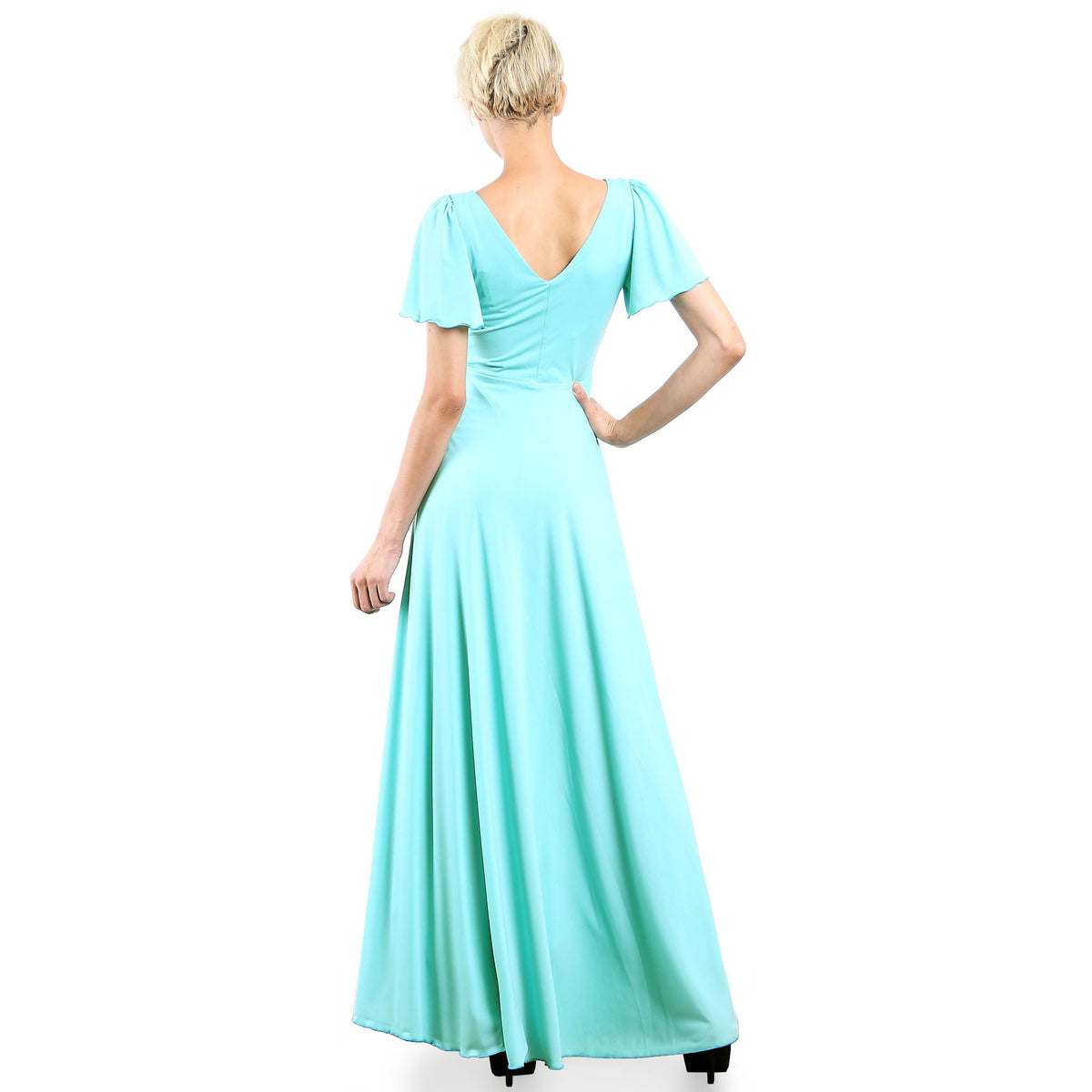 Evanese Women's Slip on Evening Party Formal Long Dress Gown with Short Sleeves - YuppyCollections