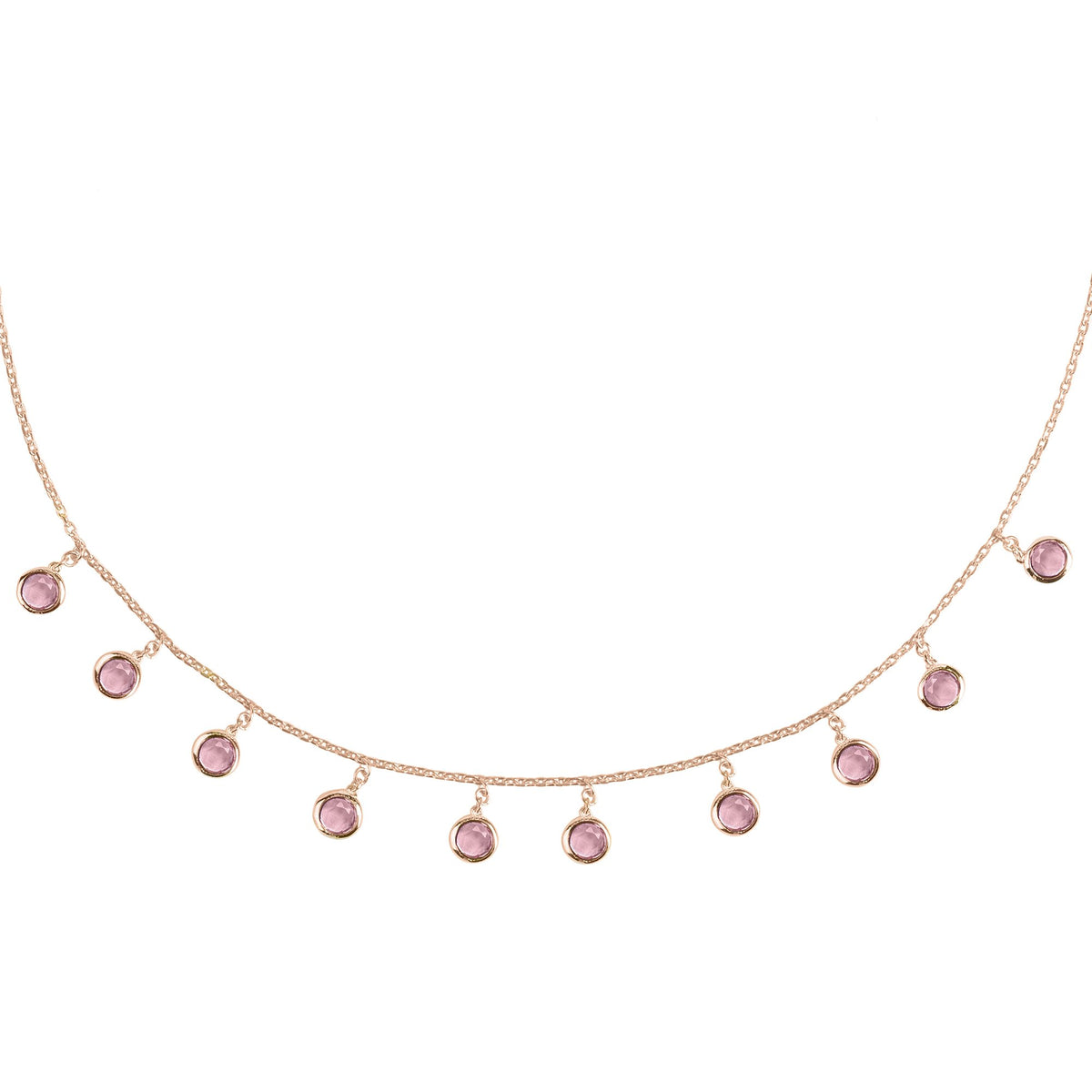 Florence Round Gemstone Necklace Rosegold Pink Tourmaline - YuppyCollections