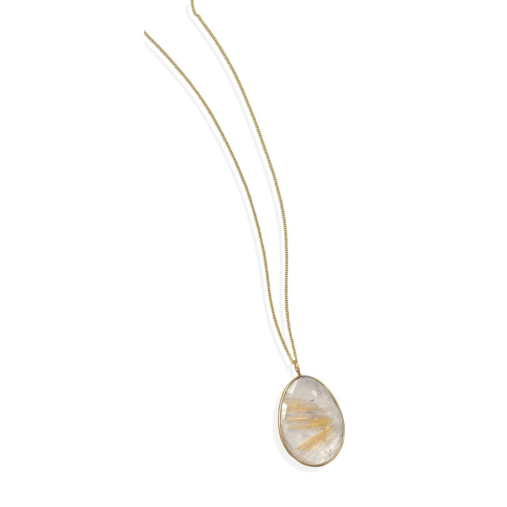 16"+1"+1" Extension 14 Karat Gold Plated and Rutilated Quartz Necklace - YuppyCollections