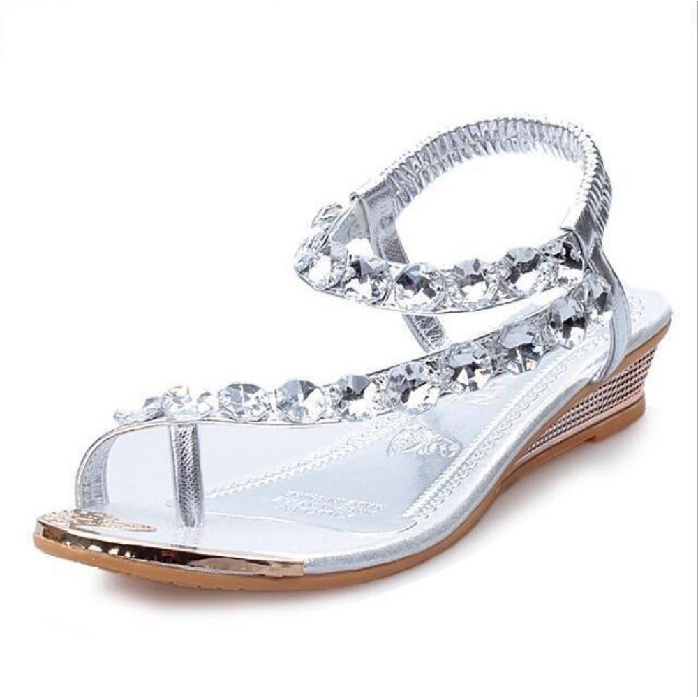 Womens Rhinestone Slip on Khaki Sandals - YuppyCollections