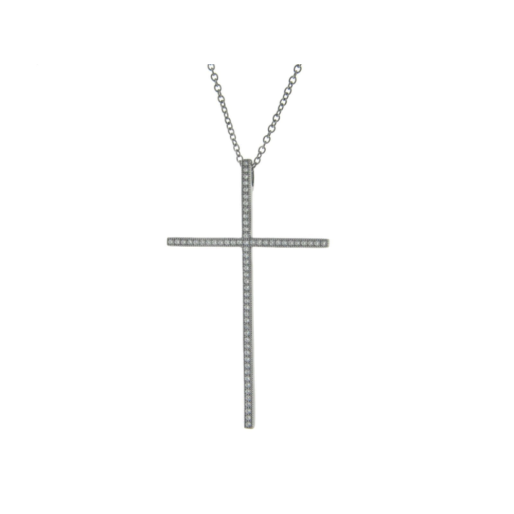 Thin Midnight Cubic Zirconia Cross Necklace - YuppyCollections