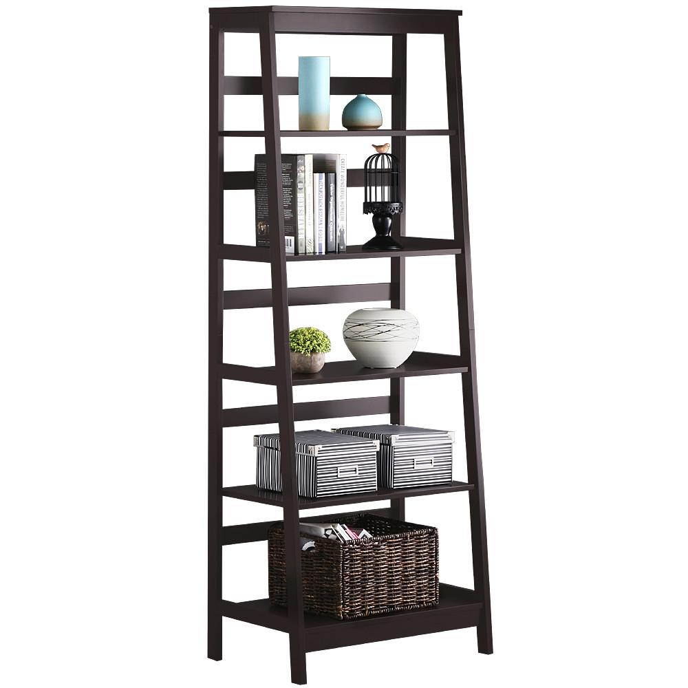 Yaheetech 5-Tier A Frame Wood Ladder Shelf Bookcase Multifunctional Storage Rack Display Shelf for Plants, Dark EspressoYaheetech 5-Tier A Frame Wood Ladder Shelf Bookcase Multifunctional Sto