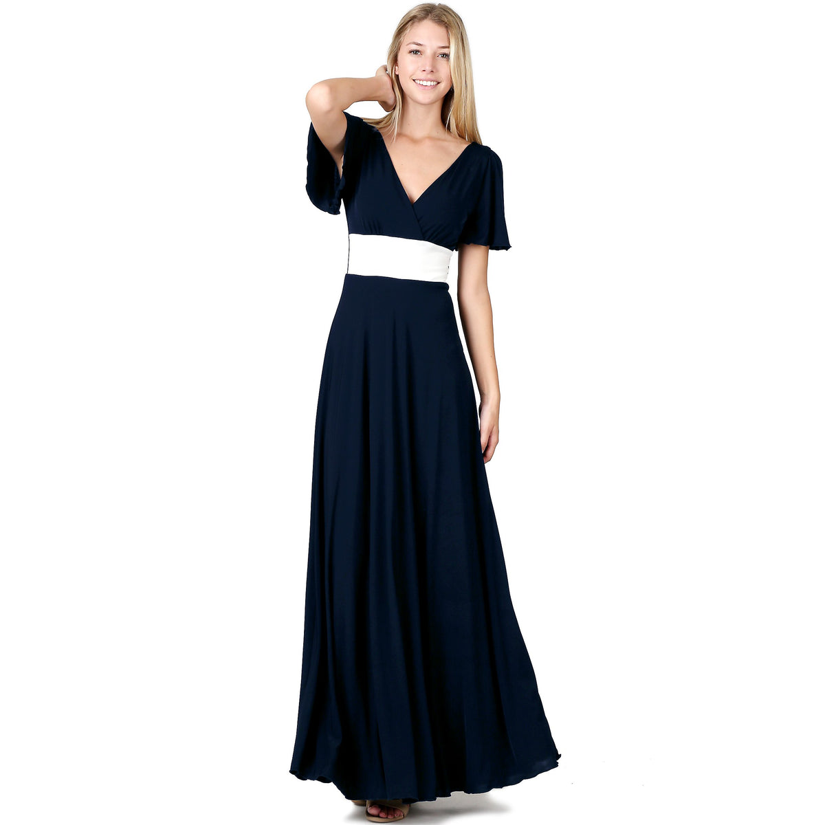 Evanese Women's Elegant Slip on Short Sleeves Evening Party Formal Long Dress - YuppyCollections