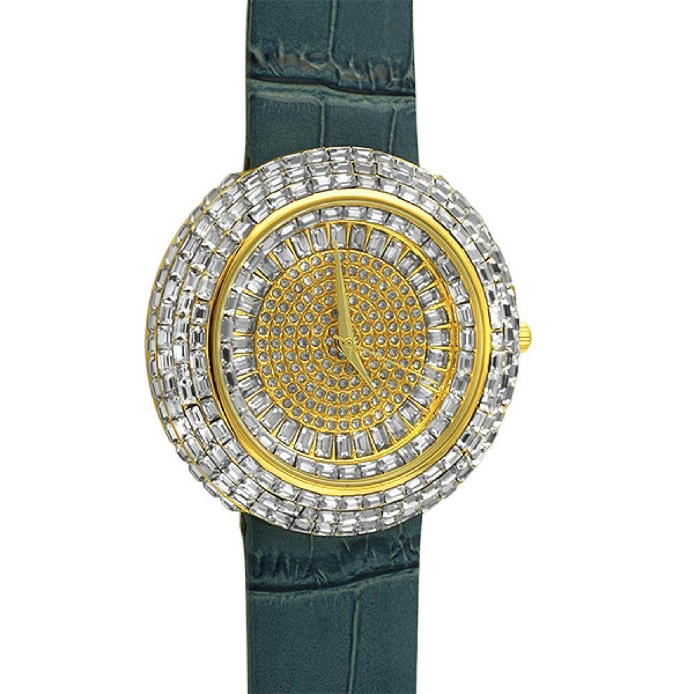 Baguette Ice Orbit Gold Watch Blue - YuppyCollections