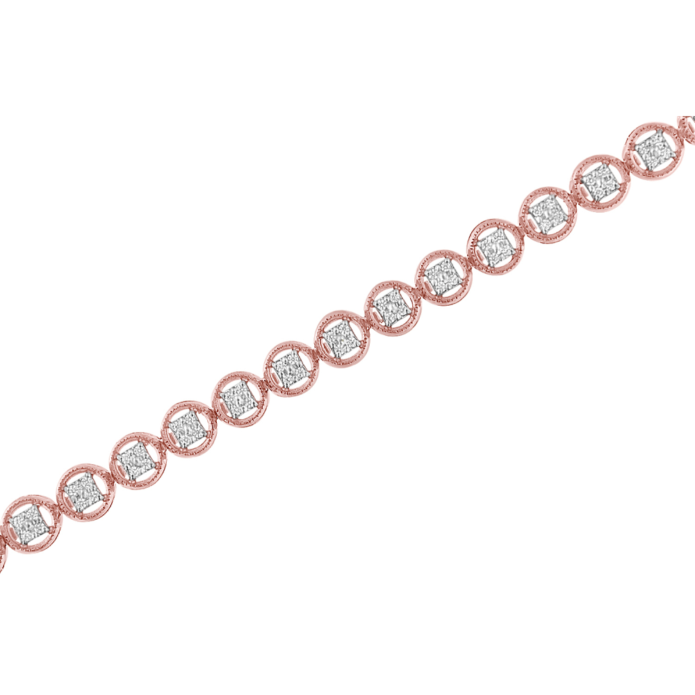 2 Micron 14k Rose Gold Plated Sterling Silver 0.10ct TDW Diamond Circle Tennis Bracelet (I-J,I2-I3) - YuppyCollections