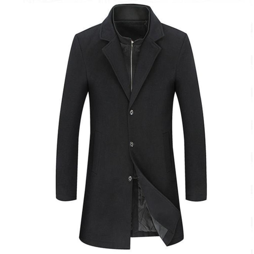 Mens Wool Blend Dual Collar Classic Mid Length Coat - YuppyCollections