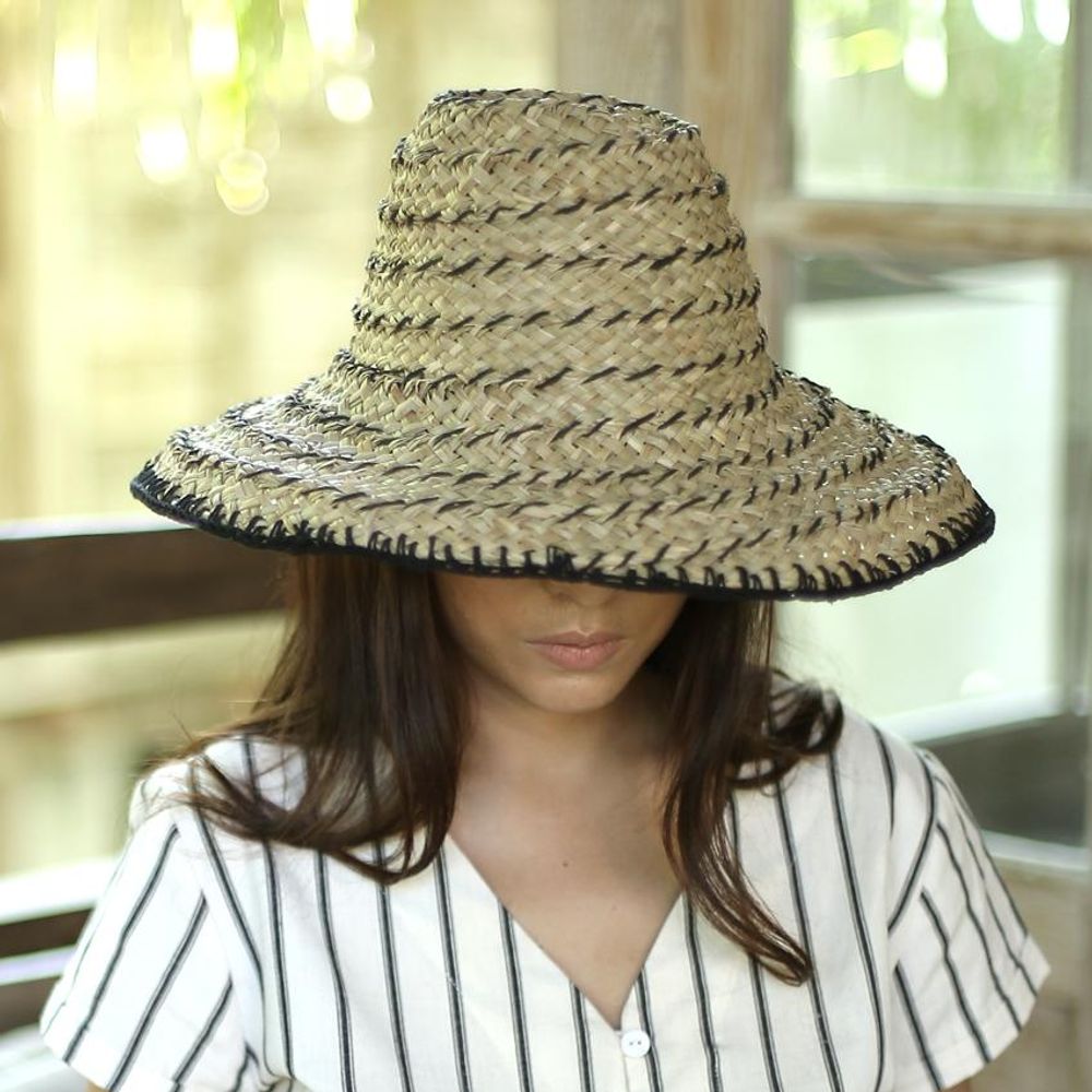 Balinese Pecatu Bucket Straw Hat, in Black - YuppyCollections