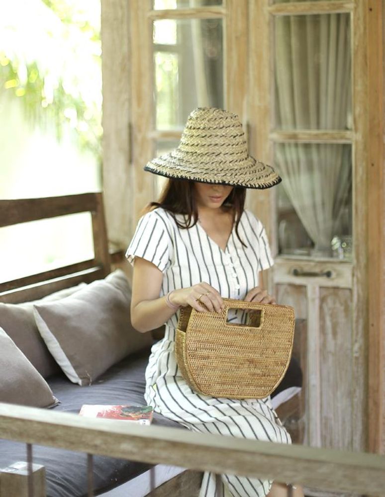 Balinese Pecatu Bucket Straw Hat, in Black - YuppyCollections