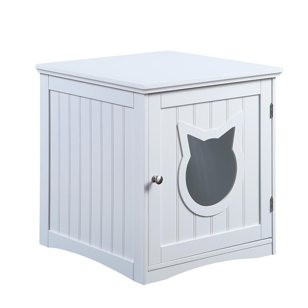 Cat House Side Table, Nightstand Pet House, Litter Box Enclosure, White - YuppyCollections