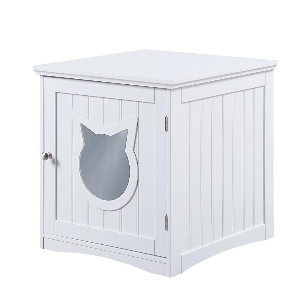 Cat House Side Table, Nightstand Pet House, Litter Box Enclosure, White - YuppyCollections