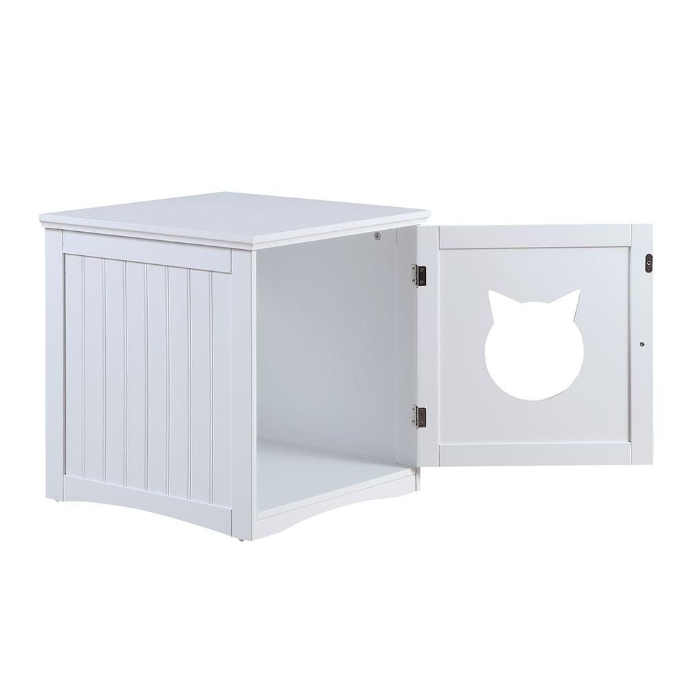 Cat House Side Table, Nightstand Pet House, Litter Box Enclosure, White - YuppyCollections