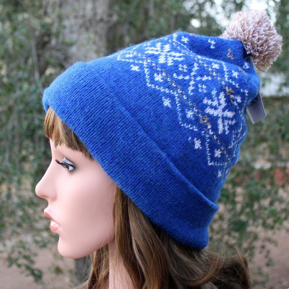 Snowflake Pom-Pom Alpaca Hat Dyed - YuppyCollections