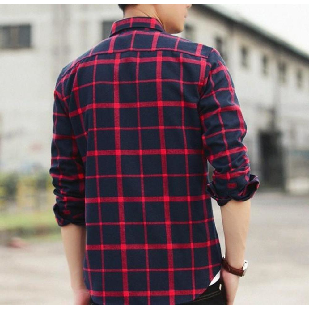 Mens Long Sleeve Checkered Cotton Shirt - YuppyCollections