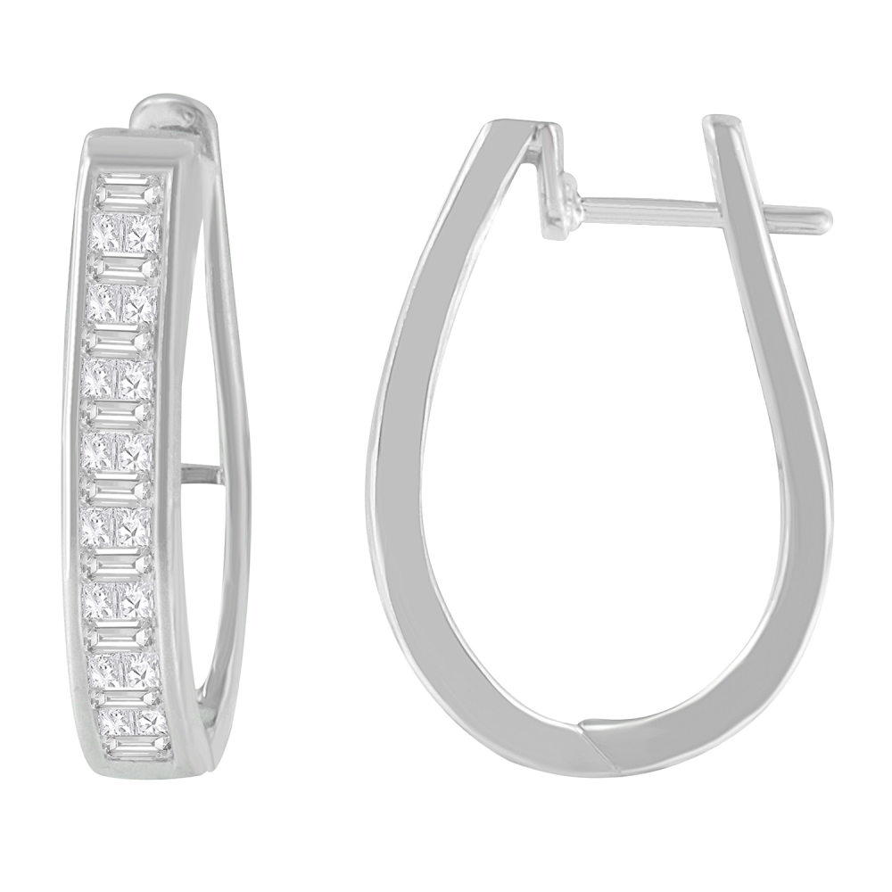 14K White Gold 3/4ct TDW Baguette and Princess-cut Diamond Earrings (G-H,VS1-VS2) - YuppyCollections