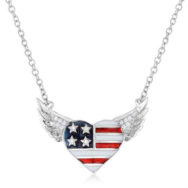 .14 Ct Patriotic Winged Heart Necklace with Cubic Zirconia Accents - YuppyCollections