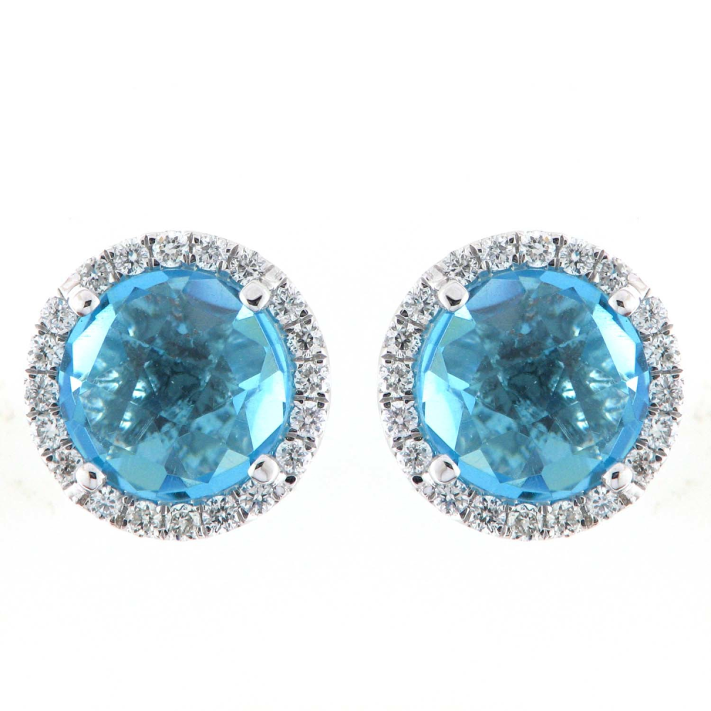 18k White Gold 0.24ct Diamond and 3.23ct TGW Blue Topaz Gemstone Stud Earrings (G-H,SI2-I1) - YuppyCollections