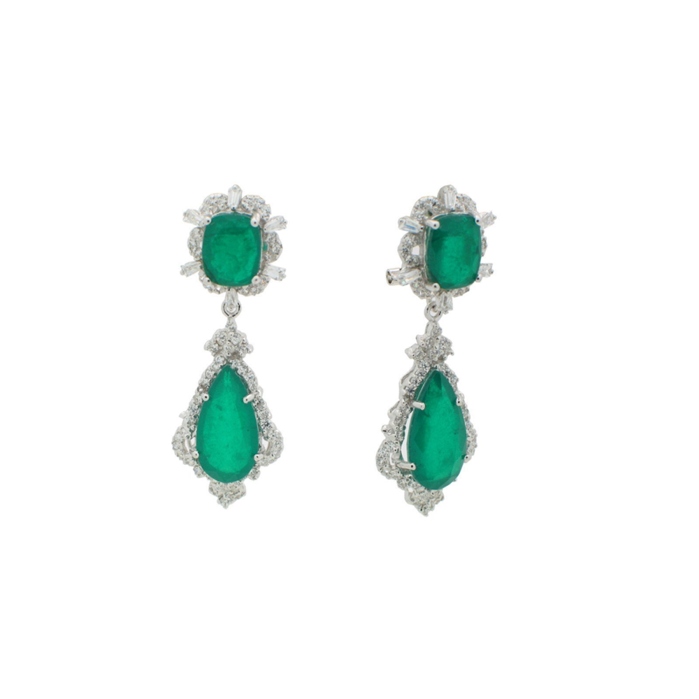 Victoria Emerald Quartz Drop Earrings | Sterling Silver by Fronay - YuppyCollections