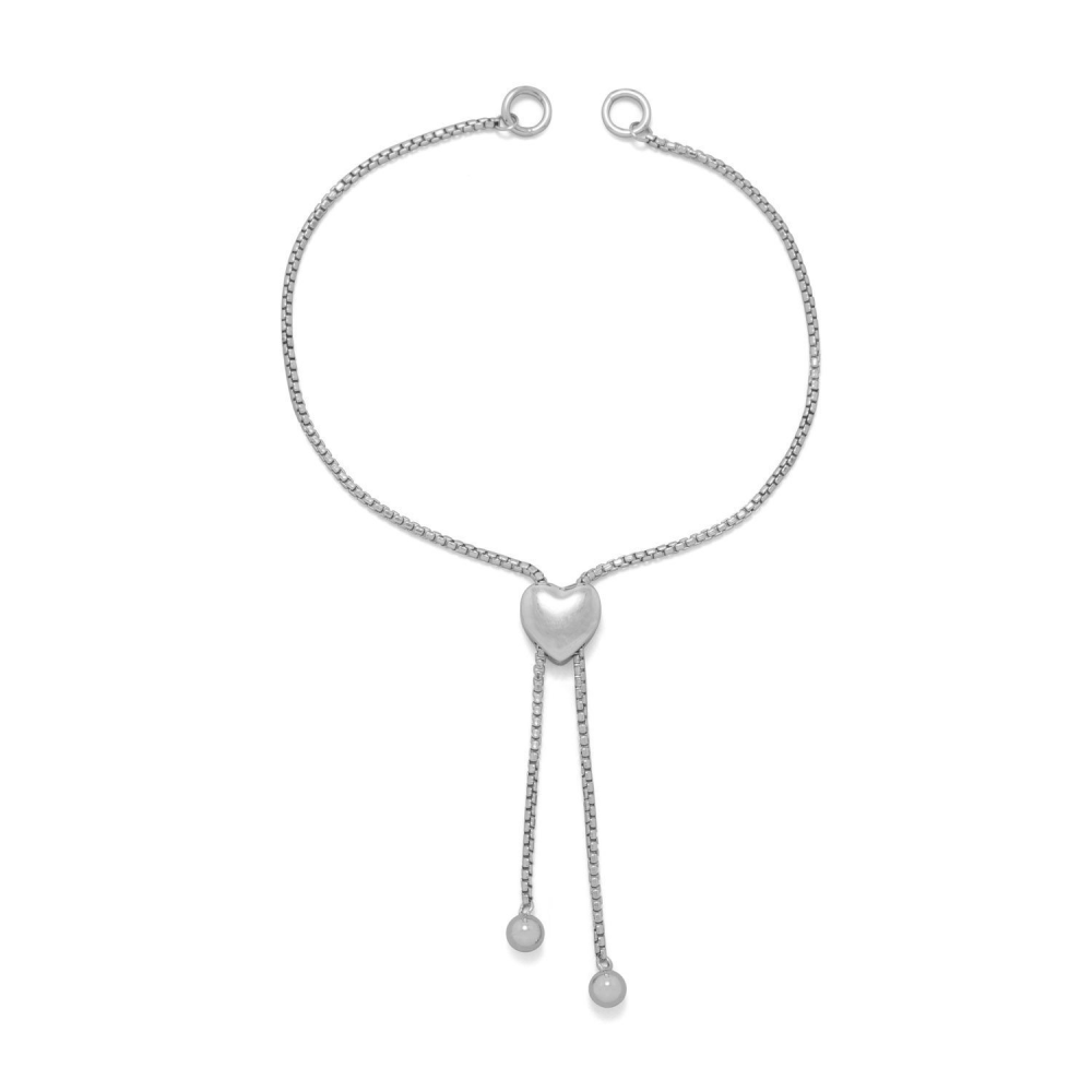 Rhodium Plated Adaptable Heart Box Chain Bolo Bracelet - YuppyCollections