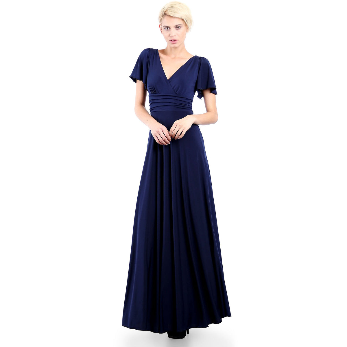 Evanese Women's Slip on Evening Party Formal Long Dress Gown with Short Sleeves - YuppyCollections